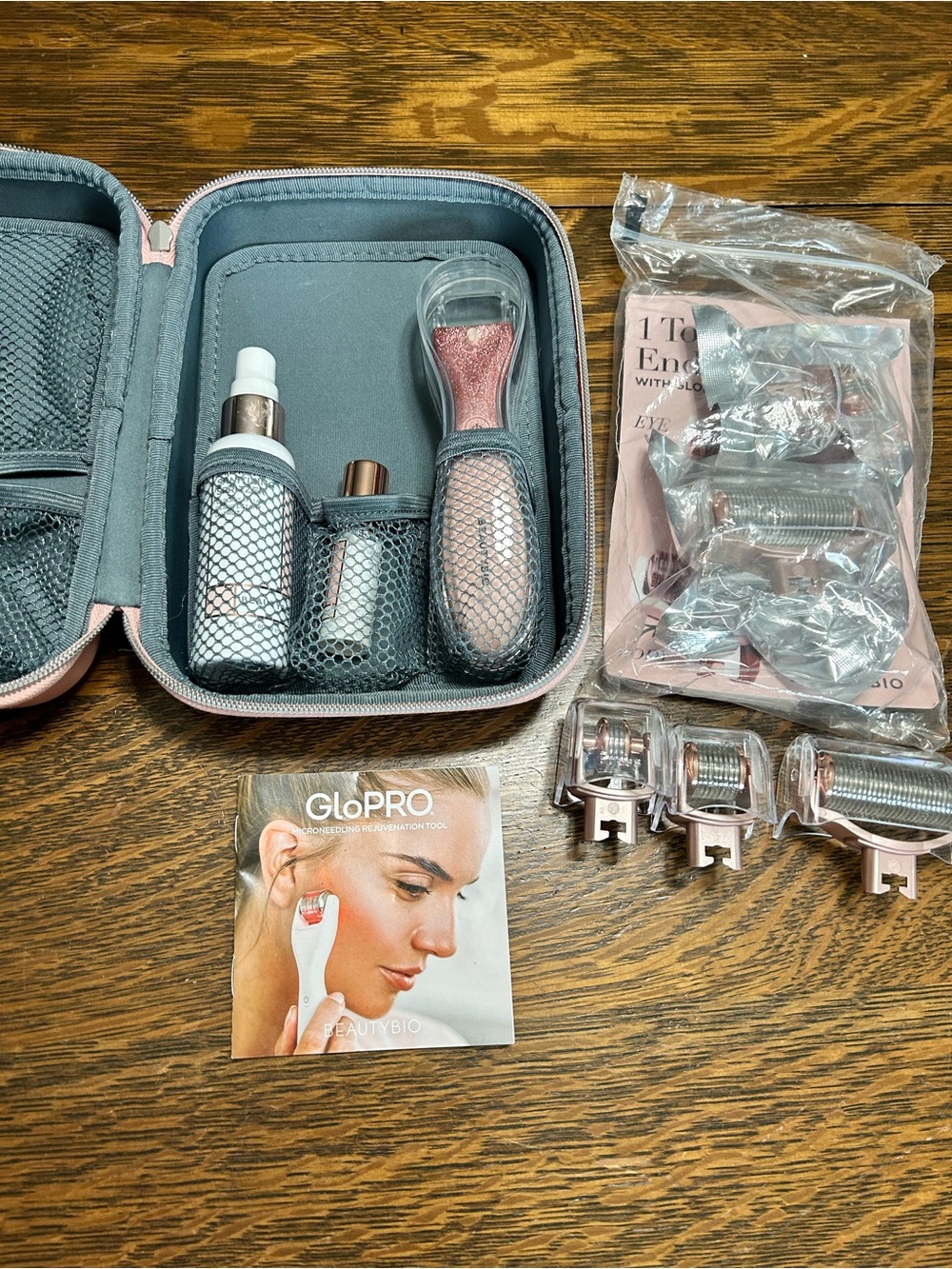 BeautyBio GloPRO Microneedling Tool Set Pink Case Multiple NEW Heads Accessories